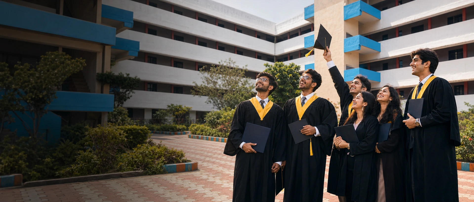 Landscaped academic courtyard at Priyadarshini Institute, Guntur